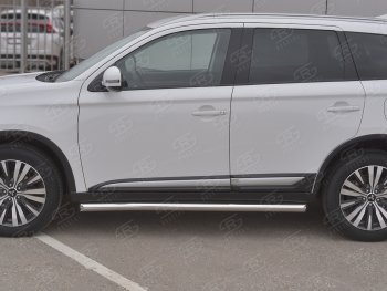 21 999 р. Защита порогов (Ø63 мм, нержавейка) SLITKOFF  Mitsubishi Outlander  GF (2018-2022) 3-ий рестайлинг (Металлические торцы под 45°)  с доставкой в г. Краснодар. Увеличить фотографию 2