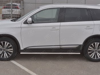 21 749 р. Защита порогов (Ø75x42 мм с проступью, нержавейка) Russtal Mitsubishi Outlander GF 3-ий рестайлинг (2018-2022)  с доставкой в г. Краснодар. Увеличить фотографию 2