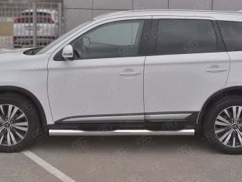 24 999 р. Защита порогов (Ø76 мм с проступью, нержавейка) SLITKOFF Mitsubishi Outlander GF 3-ий рестайлинг (2018-2022) (С пластиковыми заглушками на торцах)  с доставкой в г. Краснодар. Увеличить фотографию 2