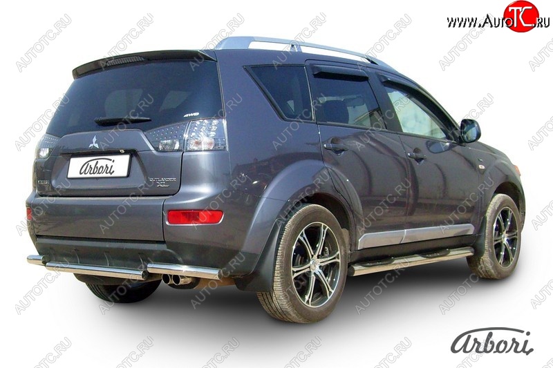 8 999 р. Защита заднего бампера Arbori (короткая, нержавейка, 1 труба d57 mm). Mitsubishi Outlander XL (CW)  дорестайлинг (2005-2009)  с доставкой в г. Краснодар