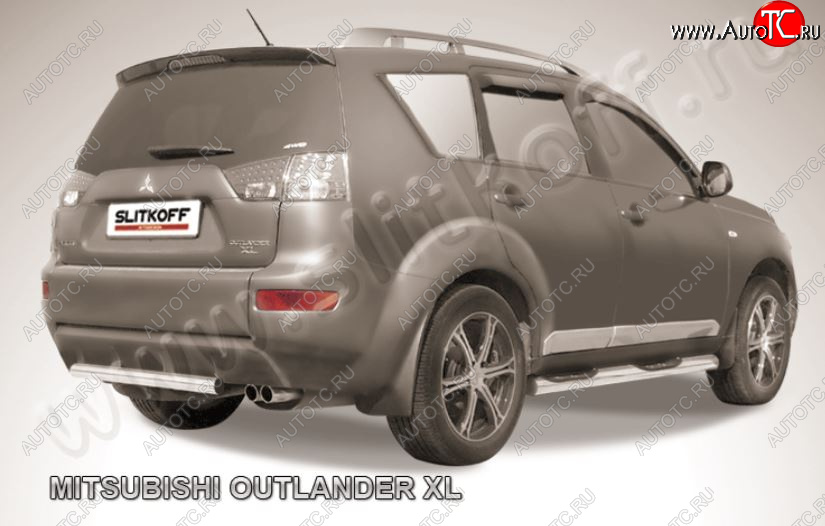 9 999 р. Защита заднего бампера из короткой трубы диаметром 57 мм Slitkoff Mitsubishi Outlander XL (CW)  дорестайлинг (2005-2009) (Нержавейка, Полированная)  с доставкой в г. Краснодар