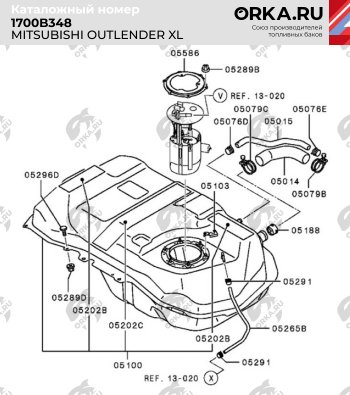 20 349 р. Бак топливный BAKPLAST (50 л., пластиковый, 2 WD)  Mitsubishi Outlander  XL (2005-2013) (CW)  дорестайлинг, (CW)  рестайлинг  с доставкой в г. Краснодар. Увеличить фотографию 2