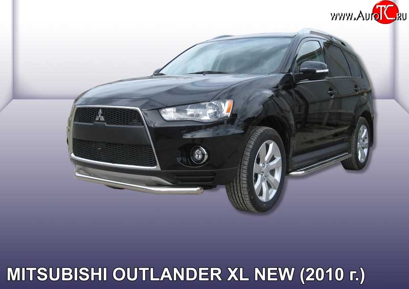 11 999 р. Одинарная защита переднего бампера из трубы диаметром 57 мм Slitkoff  Mitsubishi Outlander  XL (2010-2013) (CW)  рестайлинг (Нержавейка, Полированная)  с доставкой в г. Краснодар