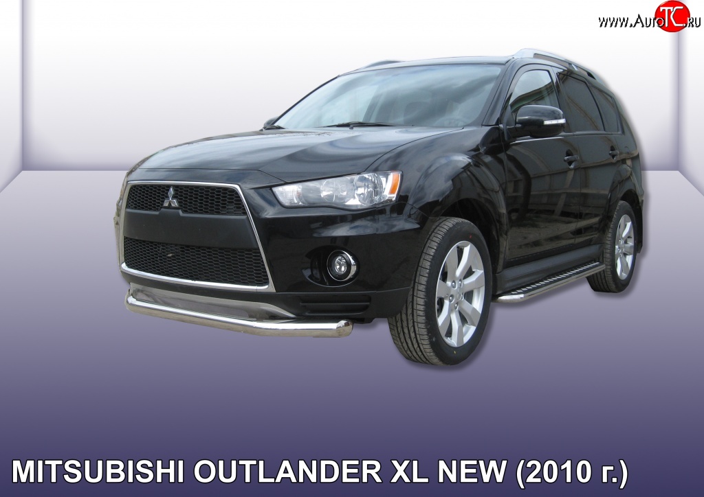 12 999 р. Одинарная защита переднего бампера диаметром 76 мм Slitkoff  Mitsubishi Outlander  XL (2010-2013) (CW)  рестайлинг (Нержавейка, Полированная)  с доставкой в г. Краснодар