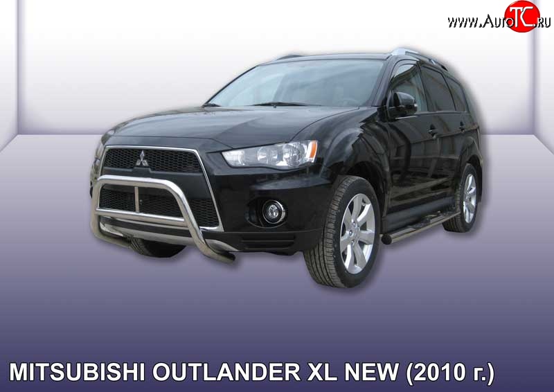 24 449 р. Усиленная защита переднего бампера из трубы диаметром 57 мм Slitkoff Mitsubishi Outlander XL (CW)  рестайлинг (2010-2013) (Нержавейка, Полированная)  с доставкой в г. Краснодар