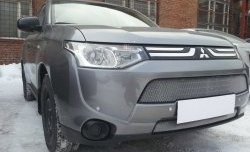 2 599 р. Сетка на бампер (рестайлинг) Russtal (хром)  Mitsubishi Outlander  GF (2012-2014) дорестайлинг  с доставкой в г. Краснодар. Увеличить фотографию 1