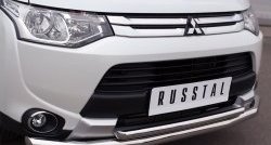 21 399 р. Защита переднего бампера (2 трубыØ63 и 42 мм, нержавейка) SLITKOFF  Mitsubishi Outlander  GF (2014-2016) 1-ый рестайлинг  с доставкой в г. Краснодар. Увеличить фотографию 2