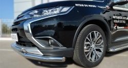 14 699 р. Защита переднего бампера (2 трубыØ63 и 42 мм, нержавейка) SLITKOFF  Mitsubishi Outlander  GF (2015-2018) 2-ой рестайлинг  с доставкой в г. Краснодар. Увеличить фотографию 2