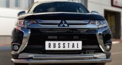 14 699 р. Защита переднего бампера (2 трубыØ63 и 42 мм, нержавейка) SLITKOFF  Mitsubishi Outlander  GF (2015-2018) 2-ой рестайлинг  с доставкой в г. Краснодар. Увеличить фотографию 4