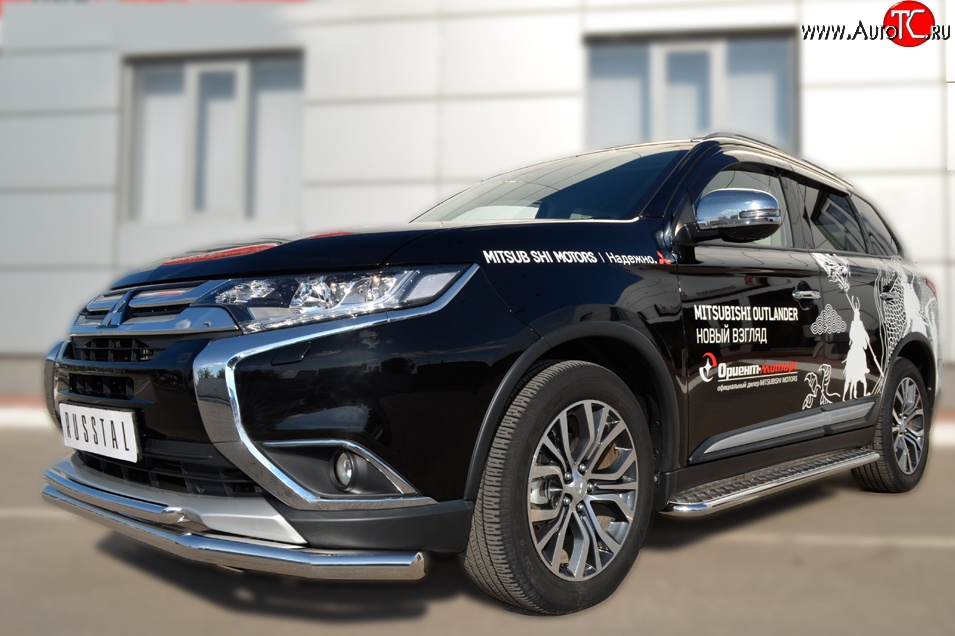 14 699 р. Защита переднего бампера (2 трубыØ63 и 42 мм, нержавейка) SLITKOFF  Mitsubishi Outlander  GF (2015-2018) 2-ой рестайлинг  с доставкой в г. Краснодар