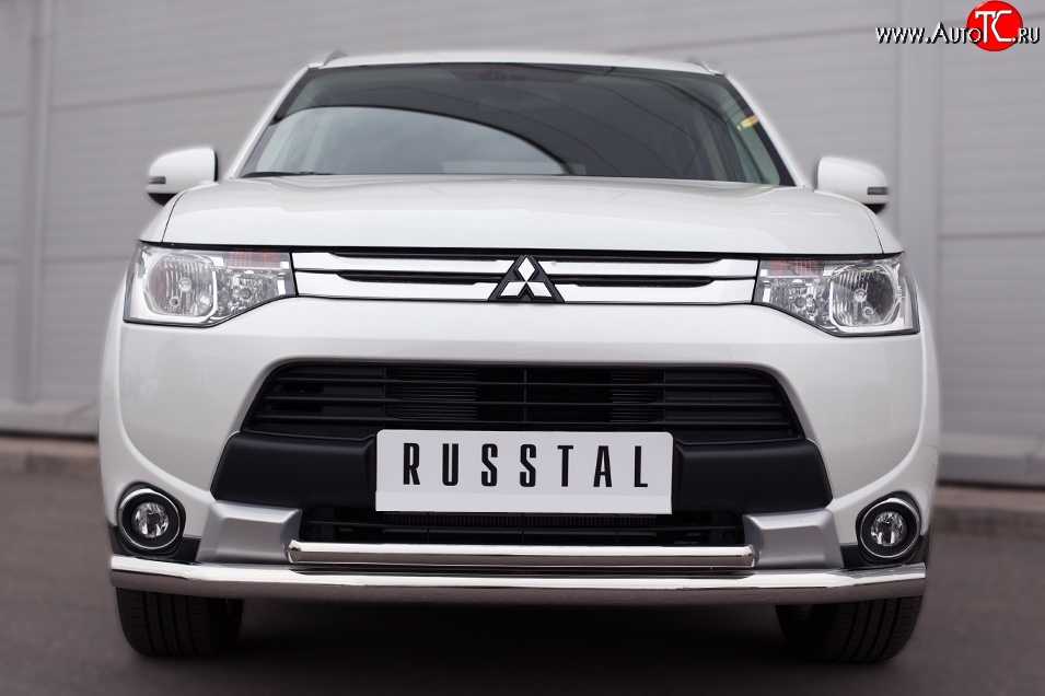 21 399 р. Защита переднего бампера (2 трубыØ63 и 42 мм, нержавейка) SLITKOFF  Mitsubishi Outlander  GF (2014-2016) 1-ый рестайлинг  с доставкой в г. Краснодар