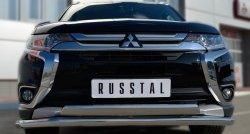 22 949 р. Защита переднего бампера (2 трубыØ75х42 и 63 мм, нержавейка) Russtal Mitsubishi Outlander GF 2-ой рестайлинг (2015-2018)  с доставкой в г. Краснодар. Увеличить фотографию 3