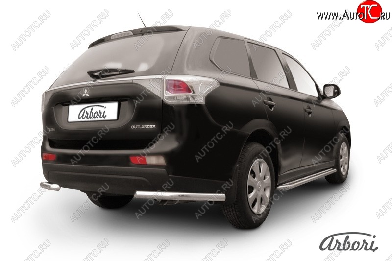 8 909 р. Защита заднего бампера Arbori (уголки, нержавейка, 1 труба d57 mm). Mitsubishi Outlander GF дорестайлинг (2012-2014)  с доставкой в г. Краснодар