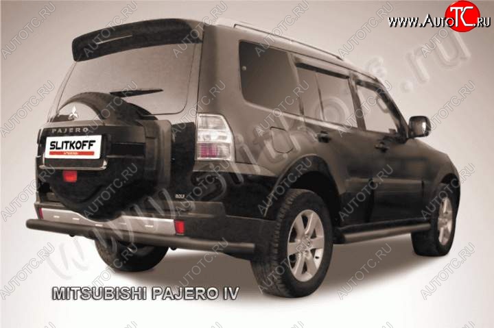 10 499 р. Защита задняя Slitkoff Mitsubishi Pajero 4 V90 2-ой рестайлинг (2014-2020) (Цвет: серебристый)  с доставкой в г. Краснодар