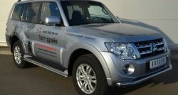 13 349 р. Защита порогов из круглой трубы диаметром 42 мм Russtal Mitsubishi Pajero 4 V90 дорестайлинг (2006-2011) (Защита порогов с со скосами на торцах (вариант 1))  с доставкой в г. Краснодар. Увеличить фотографию 3