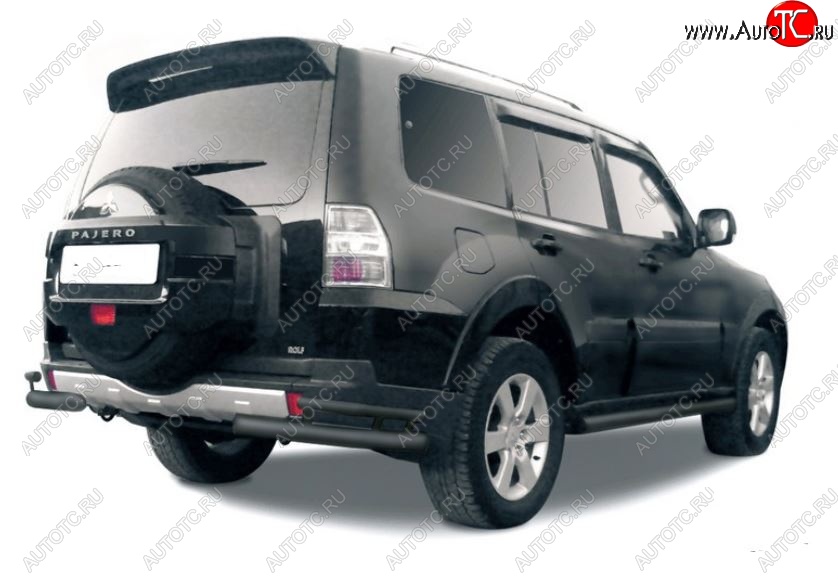 4 399 р. Защита заднего бампера (уголки, 2 трубы d76 и 42 mm) Mitsubishi Pajero 4 V80 дорестайлинг (2006-2011) (сталь, черный цвет)  с доставкой в г. Краснодар