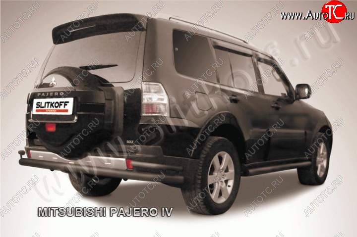 12 549 р. Защита задняя Slitkoff (d76/42) Mitsubishi Pajero 4 V90 2-ой рестайлинг (2014-2020) (Цвет: серебристый)  с доставкой в г. Краснодар