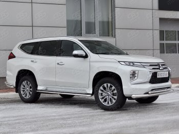 26 649 р. Защита переднего бампера (2 трубы Ø76 и 42 мм, нержавейка) SLITKOFF Mitsubishi Pajero Sport QF рестайлинг (2019-2022)  с доставкой в г. Краснодар. Увеличить фотографию 3