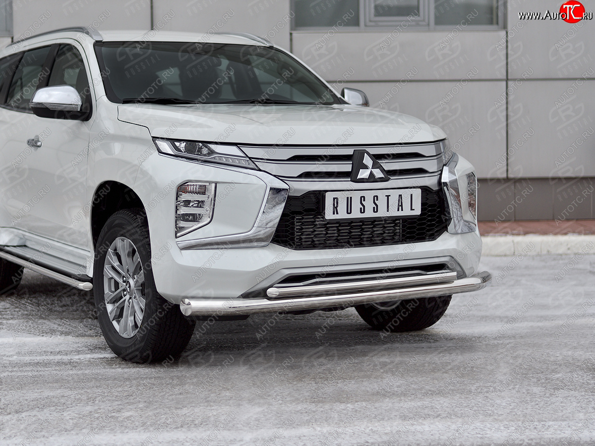 26 649 р. Защита переднего бампера (2 трубы Ø76 и 42 мм, нержавейка) SLITKOFF Mitsubishi Pajero Sport QF рестайлинг (2019-2022)  с доставкой в г. Краснодар