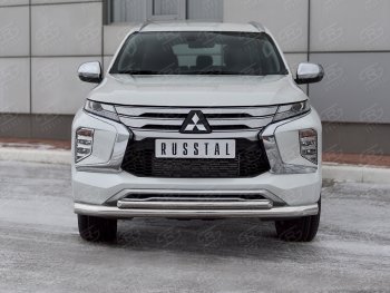 26 649 р. Защита переднего бампера (2 трубы Ø76 и 42 мм, нержавейка) SLITKOFF Mitsubishi Pajero Sport QF рестайлинг (2019-2022)  с доставкой в г. Краснодар. Увеличить фотографию 2