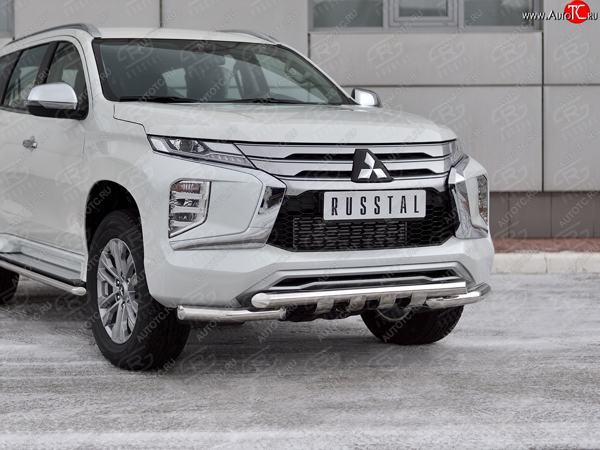 30 999 р. Защита переднего бампера SLITKOFF (Ø63 мм с уголками, нержавейка) Mitsubishi Pajero Sport QF рестайлинг (2019-2022)  с доставкой в г. Краснодар