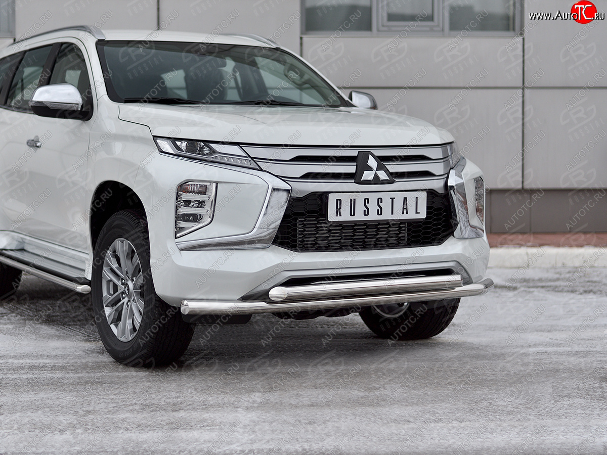 24 999 р. Защита переднего бампера (2 трубы Ø63 и 42 мм, нержавейка) SLITKOFF Mitsubishi Pajero Sport QF рестайлинг (2019-2022)  с доставкой в г. Краснодар