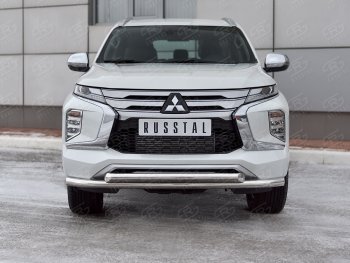 24 999 р. Защита переднего бампера (2 трубы Ø63 и 42 мм, нержавейка) SLITKOFF Mitsubishi Pajero Sport QF рестайлинг (2019-2022)  с доставкой в г. Краснодар. Увеличить фотографию 2