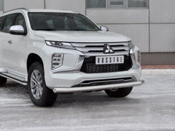 20 999 р. Защита переднего бампера (Ø76 мм, нержавейка) SLITKOFF Mitsubishi Pajero Sport QF рестайлинг (2019-2022)  с доставкой в г. Краснодар. Увеличить фотографию 2