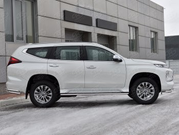 16 999 р. Защита порогов на SLITKOFF (Ø42 мм)  Mitsubishi Pajero Sport  QF (2019-2022) рестайлинг (полированная нержавейка)  с доставкой в г. Краснодар. Увеличить фотографию 3