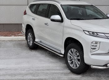 16 999 р. Защита порогов на SLITKOFF (Ø42 мм)  Mitsubishi Pajero Sport  QF (2019-2022) рестайлинг (полированная нержавейка)  с доставкой в г. Краснодар. Увеличить фотографию 1