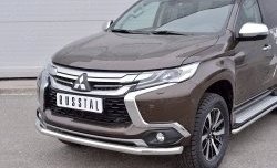 18 649 р. Защита переднего бампера (Ø63 мм, нержавейка) SLITKOFF Mitsubishi Pajero Sport QE дорестайлинг (2015-2021)  с доставкой в г. Краснодар. Увеличить фотографию 3