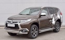 20 449 р. Защита переднего бампера (2 трубыØ63 мм, нержавейка) SLITKOFF Mitsubishi Pajero Sport QE дорестайлинг (2015-2021)  с доставкой в г. Краснодар. Увеличить фотографию 2