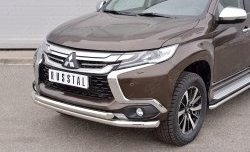 20 449 р. Защита переднего бампера (2 трубыØ63 мм, нержавейка) SLITKOFF Mitsubishi Pajero Sport QE дорестайлинг (2015-2021)  с доставкой в г. Краснодар. Увеличить фотографию 3