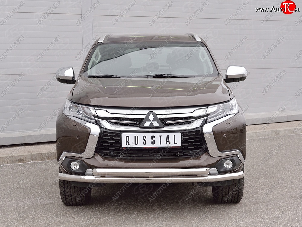 20 449 р. Защита переднего бампера (2 трубыØ63 мм, нержавейка) SLITKOFF Mitsubishi Pajero Sport QE дорестайлинг (2015-2021)  с доставкой в г. Краснодар