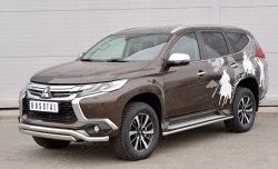 22 949 р. Защита переднего бампера (2 трубы Ø63 и 75х42 мм, нержавейка) Russtal Mitsubishi Pajero Sport QE дорестайлинг (2015-2021)  с доставкой в г. Краснодар. Увеличить фотографию 2