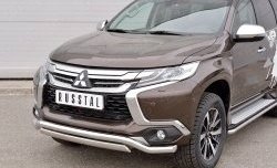 22 949 р. Защита переднего бампера (2 трубы Ø63 и 75х42 мм, нержавейка) Russtal Mitsubishi Pajero Sport QE дорестайлинг (2015-2021)  с доставкой в г. Краснодар. Увеличить фотографию 3