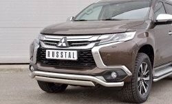 22 949 р. Защита переднего бампера (2 трубы Ø63 и 75х42 мм, нержавейка) Russtal Mitsubishi Pajero Sport QE дорестайлинг (2015-2021)  с доставкой в г. Краснодар. Увеличить фотографию 4