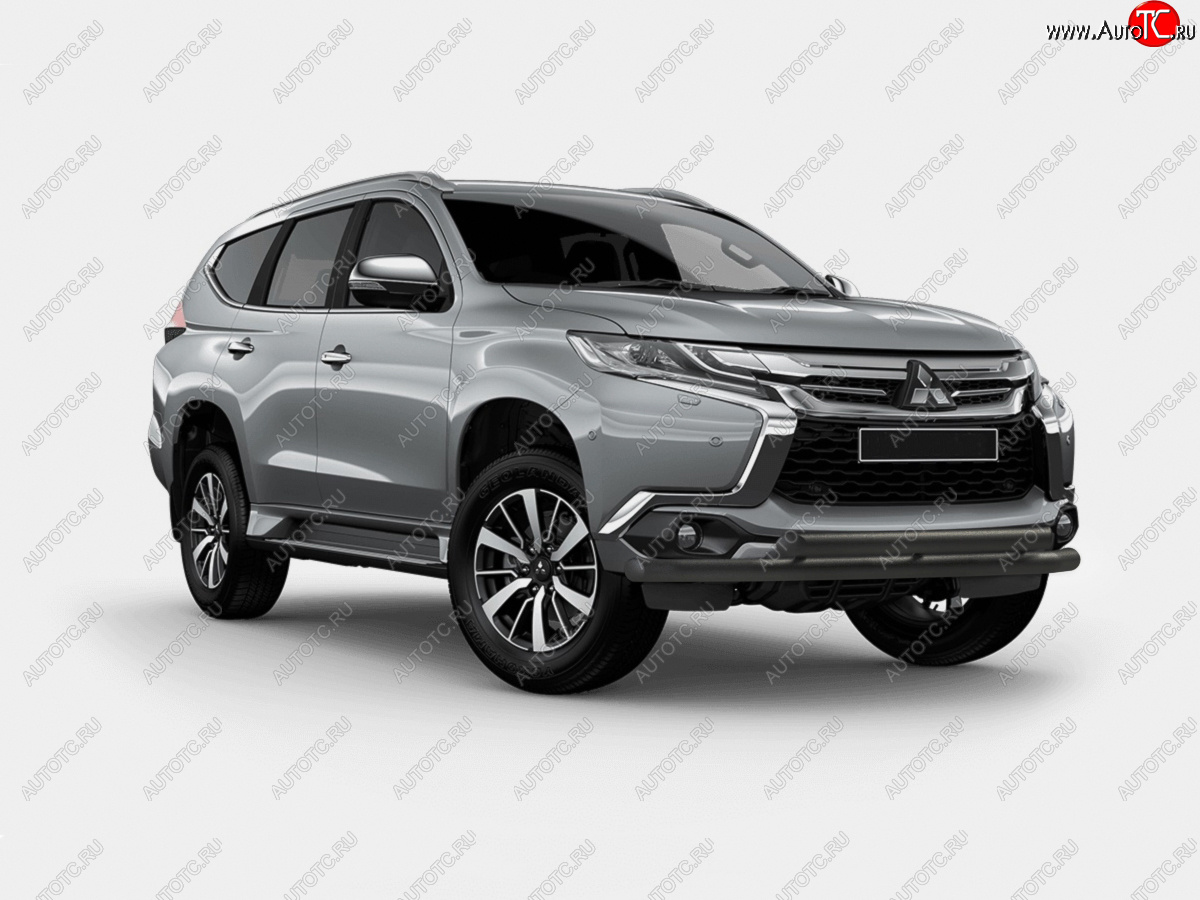 14 349 р. Защита переднего бампера (2 трубы Ø63 мм, окрашенная) SLITKOFF Mitsubishi Pajero Sport QE дорестайлинг (2015-2021) (черный муар)  с доставкой в г. Краснодар