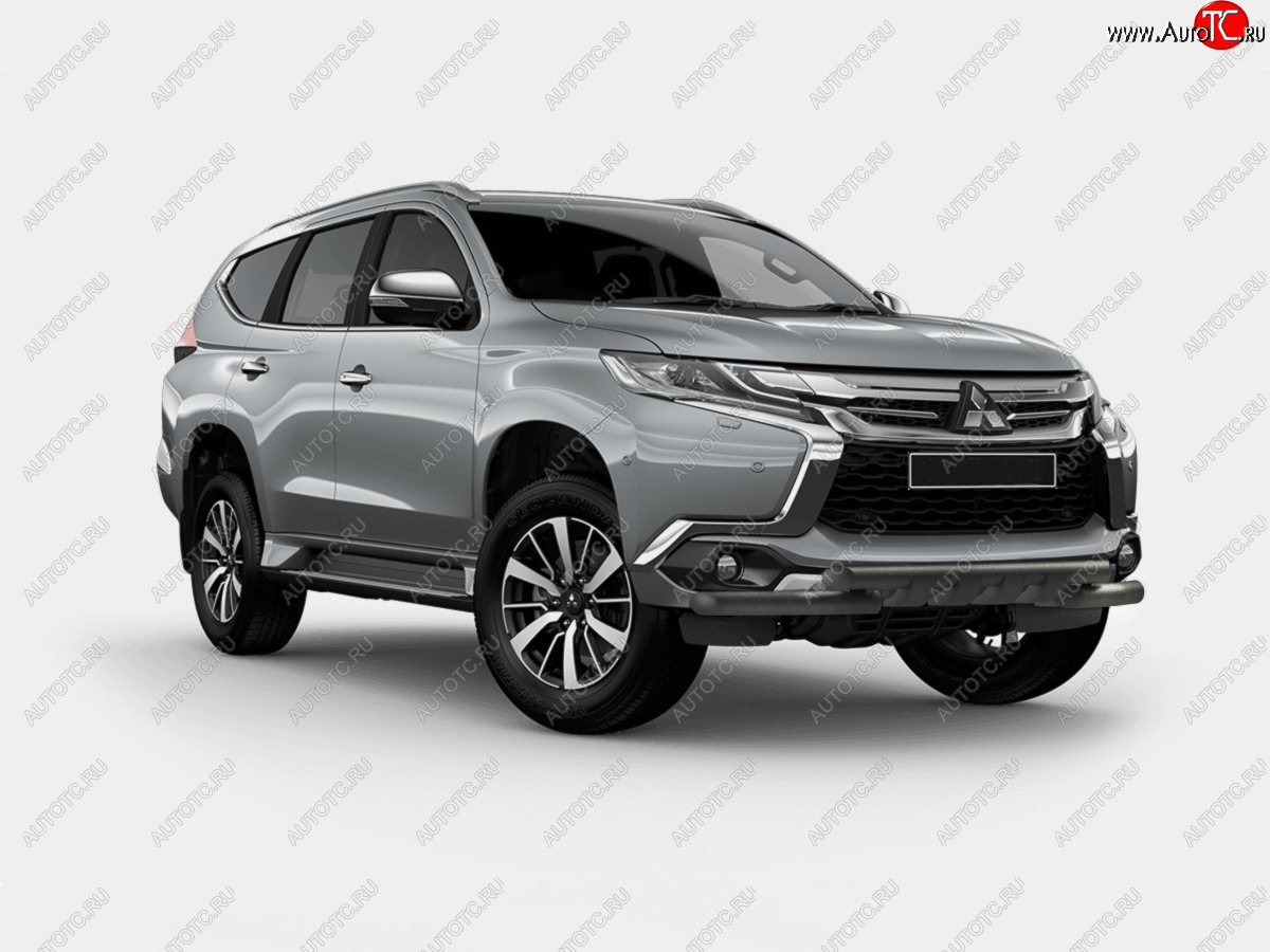 18 299 р. Защита переднего бампера (Ø63 мм с клыками, окрашенная) SLITKOFF  Mitsubishi Pajero Sport  QE (2015-2021) дорестайлинг (цвет черный муар)  с доставкой в г. Краснодар