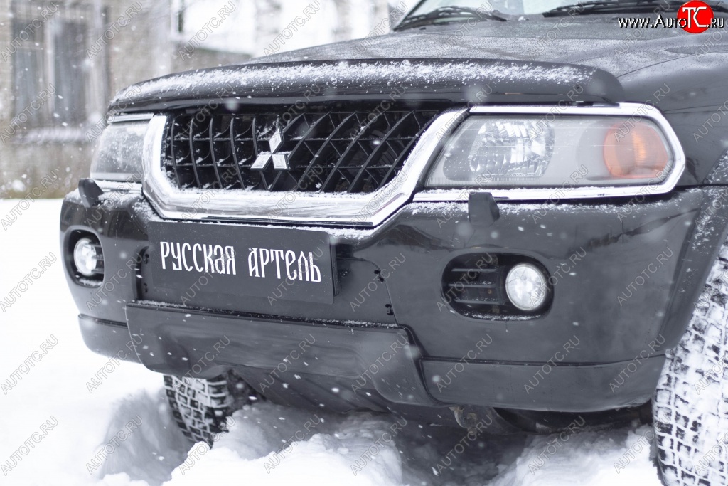 879 р. Зимняя заглушка решетки переднего бампера РА  Mitsubishi Pajero Sport  PA (1996-2004) дорестайлинг  с доставкой в г. Краснодар