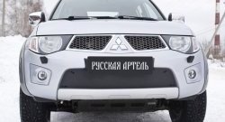 1 159 р. Зимняя заглушка решетки переднего бампера РА  Mitsubishi Pajero Sport  PB (2008-2013) дорестайлинг  с доставкой в г. Краснодар. Увеличить фотографию 2