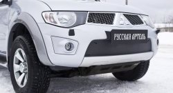 1 159 р. Зимняя заглушка решетки переднего бампера РА  Mitsubishi Pajero Sport  PB (2008-2013) дорестайлинг  с доставкой в г. Краснодар. Увеличить фотографию 3