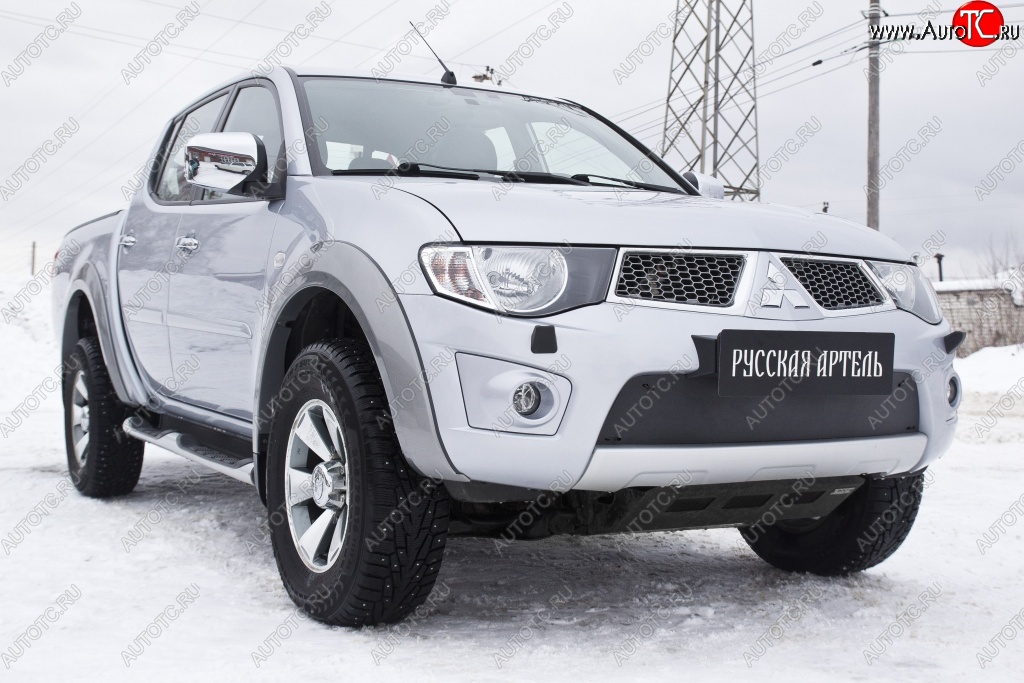 1 159 р. Зимняя заглушка решетки переднего бампера РА  Mitsubishi Pajero Sport  PB (2008-2013) дорестайлинг  с доставкой в г. Краснодар