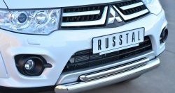 20 849 р. Защита переднего бампера (2 трубыØ76 и 42 мм, нержавейка) SLITKOFF Mitsubishi Pajero Sport PB рестайлинг (2013-2017)  с доставкой в г. Краснодар. Увеличить фотографию 2