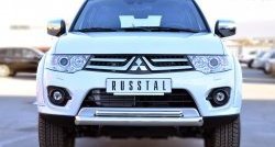 20 849 р. Защита переднего бампера (2 трубыØ76 и 42 мм, нержавейка) SLITKOFF Mitsubishi Pajero Sport PB рестайлинг (2013-2017)  с доставкой в г. Краснодар. Увеличить фотографию 1