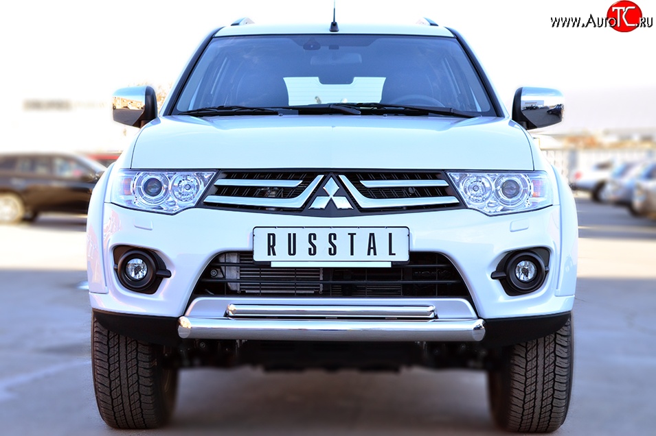 20 849 р. Защита переднего бампера (2 трубыØ76 и 42 мм, нержавейка) SLITKOFF Mitsubishi Pajero Sport PB рестайлинг (2013-2017)  с доставкой в г. Краснодар