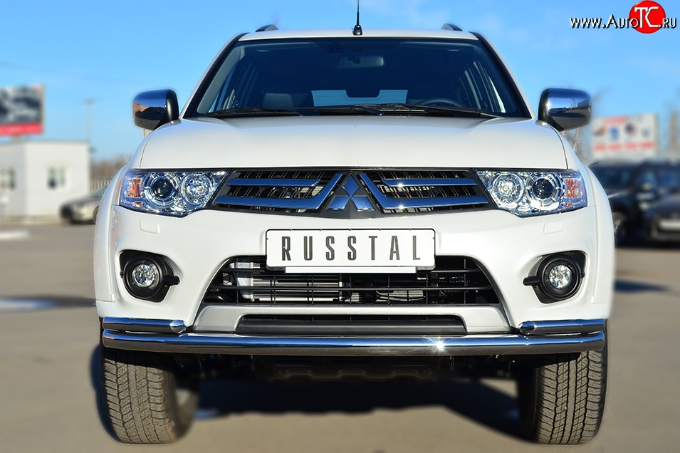 23 749 р. Защита переднего бампера (2 трубыØ63 и 42 мм, нержавейка) SLITKOFF Mitsubishi Pajero Sport PB рестайлинг (2013-2017)  с доставкой в г. Краснодар