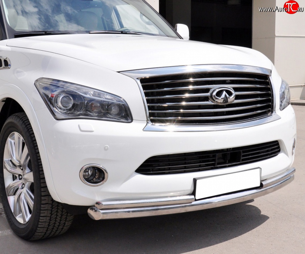 14 999 р. Защита переднего бампера (2 трубыØ76 и 42 мм, нержавейка) SLITKOFF  INFINITI QX56  Z62 (2010-2013)  с доставкой в г. Краснодар