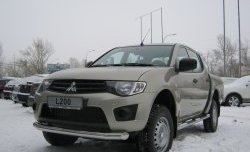 22 749 р. Защита порогов Russtal из трубы d76 мм с пластиковыми вставками для ног Mitsubishi L200 5 KK,KL рестайлинг (2018-2022) (Защита порогов с со скосами на торцах (вариант 1))  с доставкой в г. Краснодар. Увеличить фотографию 3