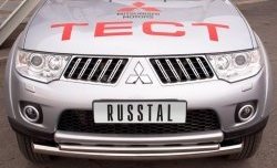 23 799 р. Защита переднего бампера (2 трубыØ76 и 63 мм, нержавейка) SLITKOFF  Mitsubishi Pajero Sport  PB (2008-2013) дорестайлинг  с доставкой в г. Краснодар. Увеличить фотографию 2